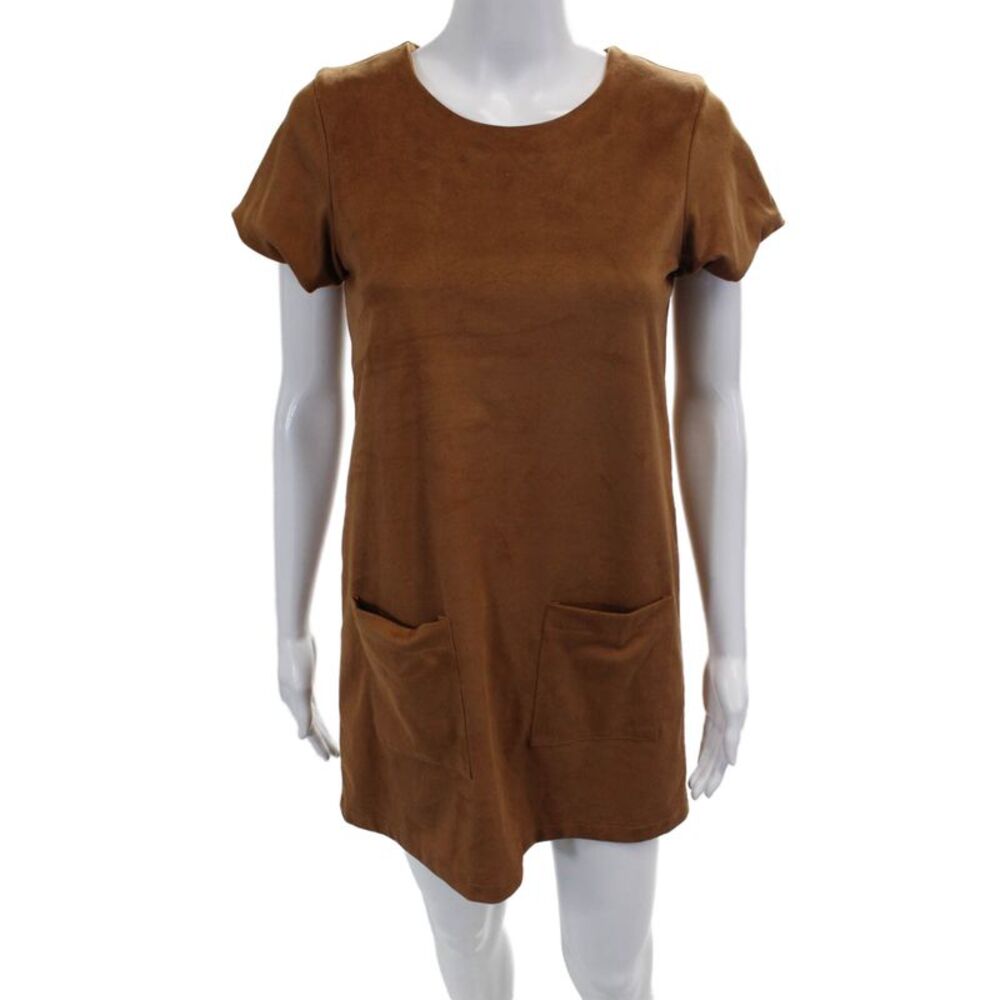 Jewel Exclusive Girls Short Sleeve Faux Suede Shift Dress Brown Size 16